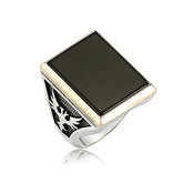 Silver Black Stone Double Headed Eagle Men's Ring